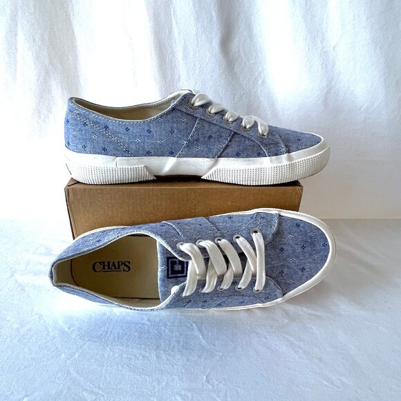 Chaps Sneakers, "Caelyn" Chambray Dot Foulard Blue Lace up, Size 8, EC! - Picture 5 of 12